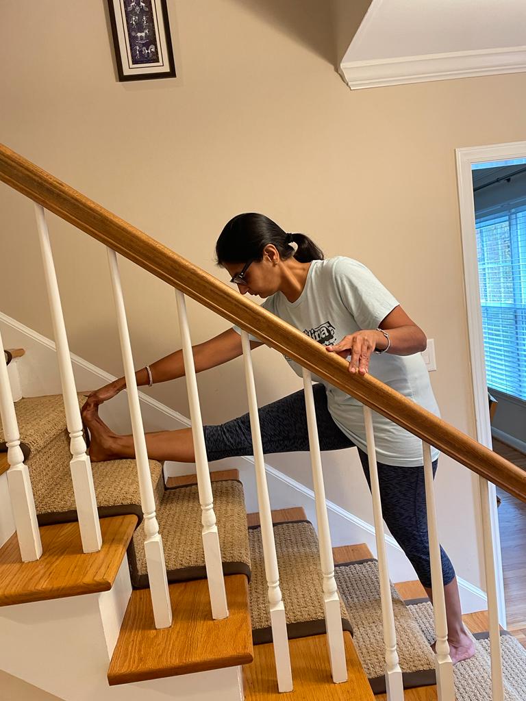 stretching on stairs